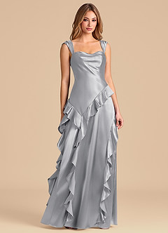 Azazie Sloane Robes de demoiselle d'honneur Robe Trapèze en Satiné métallisé Encolure en Forme de Cœur Argent image5