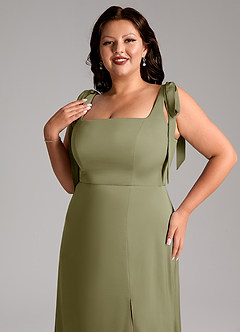 Azazie Frostine Bridesmaid Dresses Pistachio A-Line Bow Stretch Satin Dress image12