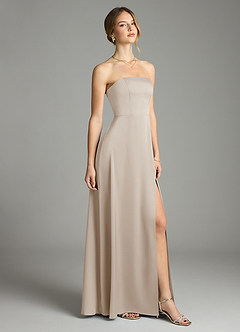 Azazie Wren Vestidos de damas de honor Vestido de Escarcha de Satén Elástico de Corte en A Convertible con Sin tirantes image1