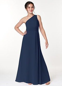 Azazie Cleo Junior Dark Navy A-Line Pleated Chiffon Dress image4