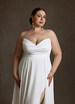Azazie Marisela Abiti da Sposa Abito A-Line in Raso con Retro in Crepe Paillettes Bianco Diamante image12