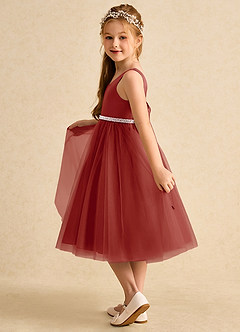 Azazie Firefly vestidos de niña de las flores Vestido de Terracota de Satin Mate de Corte En A con Lazo image4