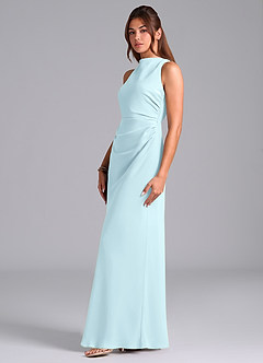 Azazie Evadne Bridesmaid Dresses Cloud Blue Sheath Pleated Chiffon Dress image5