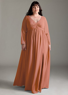 Azazie Teton Maternity Bridesmaid Dresses A-Line Long Sleeve Chiffon Floor-Length Dress image9