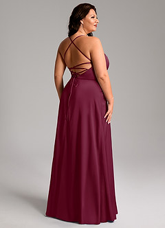 Azazie Mei Bridesmaid Dresses Mulberry A-Line V-Neck Stretch Satin Dress image11