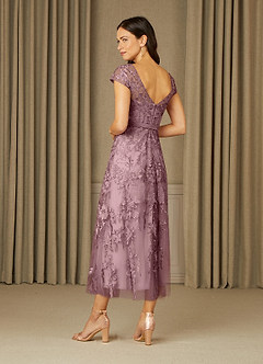 Azazie Sanna Mother of the Bride Dresses Dusty Rose A-Line Scoop Lace Tulle Dress image4