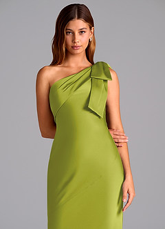 Azazie Yuanna Brudtärnklänningar Klä av Sjöjungfru i Stretch Satin Ena axeln Citrongräs image7