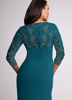 Azazie Joan Mother of the Bride Dresses Ink Blue Sheath V-Neck Lace Chiffon Dress image5