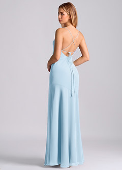 Azazie Grata Vestidos de damas de honor Vestido de Azul Cielo de Gasa de Corte Sirena con Plisado image2