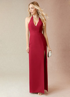 Azazie Yessi Bridesmaid Dresses Scarlet Sheath Pleated Chiffon Dress image1