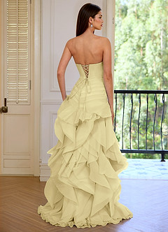 Aurelia Yellow Floral Sweetheart Neckline A-line Ruffle Asymmetrical Prom Dress image2