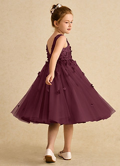 Azazie Lana Robe Demoiselle D'honneur Fillette Robe Trapèze en Mat Satiné Sans manches Cabernet image4