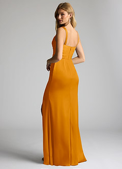 Azazie Elida Robes de demoiselle d'honneur Robe Fourreau en Satin extensible Plissée Caramel écossais image2