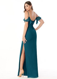 Azazie Emeralda Bridesmaid Dresses Ink Blue Sheath Off the Shoulder Chiffon Dress image4