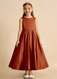 Azazie Cailee Flower Girl Dresses Paprika Ball-Gown Pleated Matte Satin Dress image6