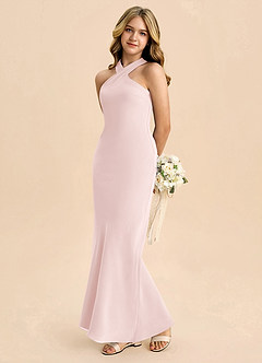 Azazie Doretta Junior Jurk van Chiffon met Kolom Geplooid Blozend Roze image1