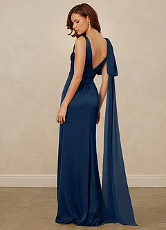 Christian Siriano Bridal for Azazie 1011 Bridesmaid Dresses Dark Navy Mermaid Bow Stretch Satin Dress image9