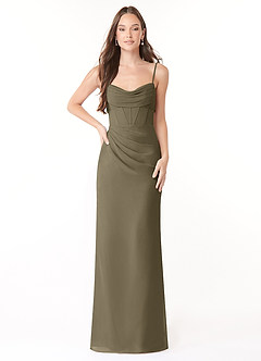 Azazie Mai Vestidos de damas de honor Vestido de Verde Sauce de Gasa de Corte Recto con Plisado image1