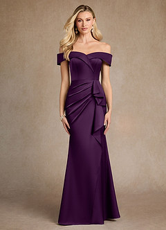 Azazie Laredo Mother of the Bride Dresses Grape Mermaid Off the Shoulder Stretch Satin Dress image1