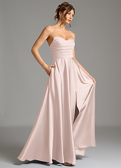 Azazie Ayla Bridesmaid Dresses Blushing Pink A-Line Corset Stretch Satin Dress image6