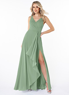 Azazie Calvi Robes de demoiselle d'honneur Robe Trapèze en Mousseline de soie Rayé Matcha image4