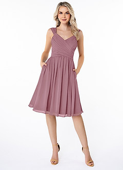 Azazie Angie Vestidos de damas de honor Vestido de Malva Vintage de Gasa de Corte en A con Corsé image1