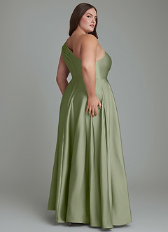 Azazie Melanie Jurken voor bruidsmeisjes Jurk van Stretch Satijn met A-lijn Off-shoulder Pistache image2
