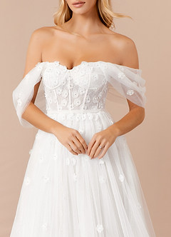 Azazie Airellie Wedding Dresses Diamond White A-Line Off the Shoulder Tulle Dress image7