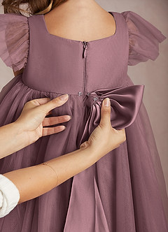 Azazie Kalio Abiti da Ragazza di Fiori Abito A-Line in Tulle Con Maniche Vintage Malva image4