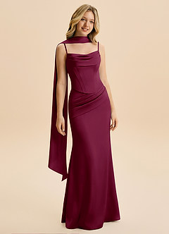 Azazie Sorrel Junior Mulberry Mermaid Ruched Stretch Satin Dress image3