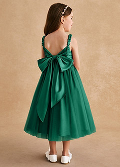 Azazie Gabbie Flower Girl Dresses Emerald A-Line Pleated Matte Satin Dress image2
