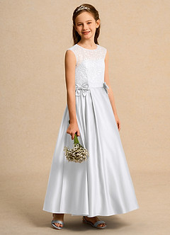 Azazie Candy Girl vestidos de niña de las flores Vestido de Blanco de Satin Mate de Princesa con Lazo image7