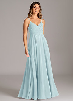 Azazie Amani Bridesmaid Dresses Sea Glass A-Line Pleated Chiffon Dress image5