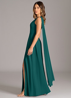 Azazie Tella Bridesmaid Dresses Peacock A-Line One Shoulder Chiffon Dress image4