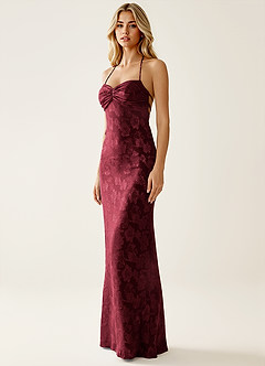 Angena Wine Jacquard Open Back Summer Dress image3