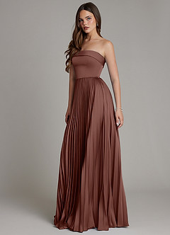 Azazie Mariana Bridesmaid Dresses Espresso A-Line Pleated Stretch Satin Dress image6