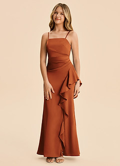 Azazie Lyla Junior Cinnamon Mermaid Pleated Stretch Satin Dress image5