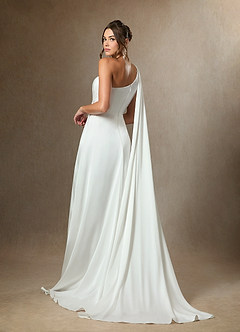 Azazie Tulisa Wedding Dresses Diamond White A-Line One Shoulder Stretch Satin Dress image2