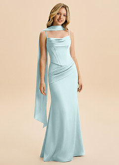 Azazie Sorrel Junior Robe Sirène en Satin extensible Rayé Verre De Mer image3