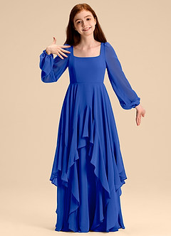 Azazie Clara Junior Abito A-Line in Chiffon Blusa Blu Reale image3
