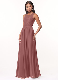 Azazie Nina Robes de demoiselle d'honneur Robe Trapèze en Mousseline de soie Plissée Rose Du Désert image4