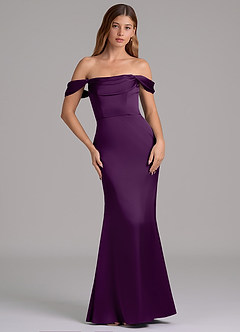 Azazie Miley Bridesmaid Dresses Grape Mermaid Off the Shoulder Stretch Satin Convertible Dress image3