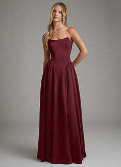 Azazie Arden Bridesmaid Dresses Cabernet A-Line Corset Stretch Satin Dress image4