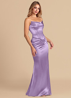 Azazie Sorrel Brudepigekjoler Havfrue Korset Metallisk satin Gulv-længde Kjole image5