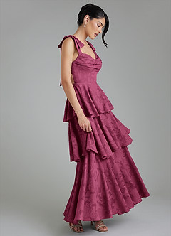 Azazie Jude Brautjungfernkleider Eine Linie Herzausschnitt Blumen-Burnout Kleid Maulbeerrot image5