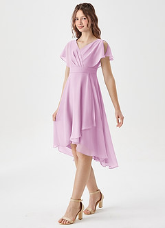 Azazie Graciela Junior Candy Pink A-Line Pleated Chiffon Dress image4