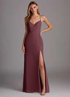 Azazie Manila Bridesmaid Dresses Sangria Sheath V-Neck Chiffon Dress image1