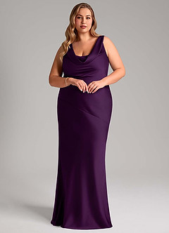 Azazie Rylina Bridesmaid Dresses Grape Mermaid Stretch Satin Dress image9