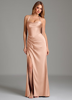 Azazie Serenity Vestidos de damas de honor Vestido Oro Rosa de Satén Elástico de Corte Sirena con Escote corazón image3