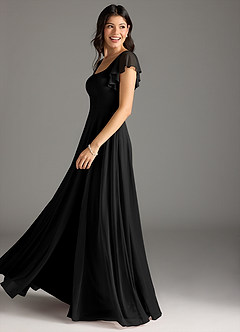 Azazie Bondi Bridesmaid Dresses Black A-Line Ruched Mesh Dress image7